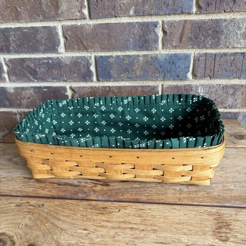 Longaberger 1995 Bread Basket & Heritage Green Liner 14.5 X 7.75 X 3.5 In